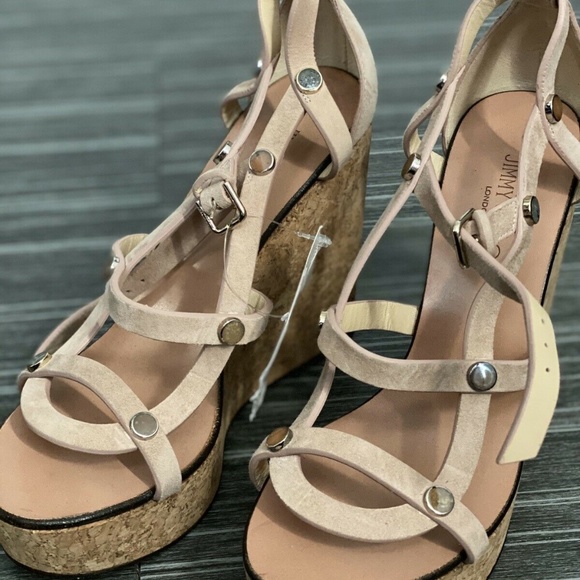 Jimmy Choo Nelly Studded Cork Wedge Sandal Brown MSRP  jimmy Choo wedges sandals with studs
